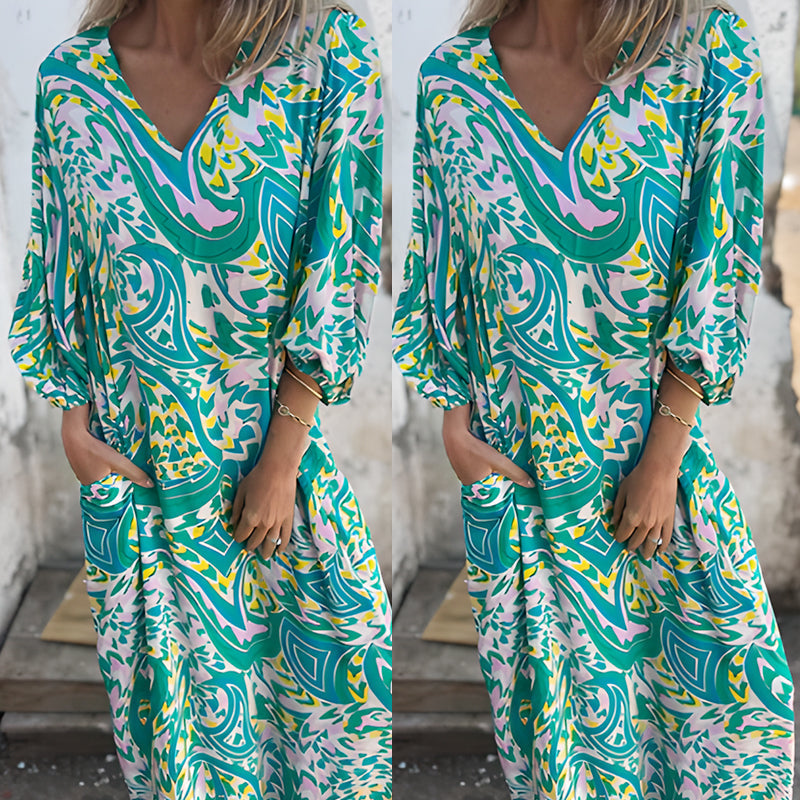 🌸Spring Specials 50% Off🌸Women's Bohemian V-Neck Abstract Printed Maxi Dress