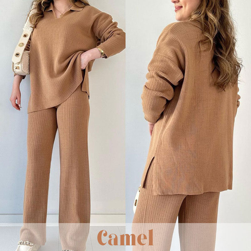 🍂Limited-Time 50% OFF🍂V-Neck Casual Slit Knitted Two-Piece Set