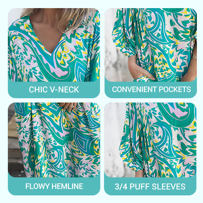 🌸Spring Specials 50% Off🌸Women's Bohemian V-Neck Abstract Printed Maxi Dress