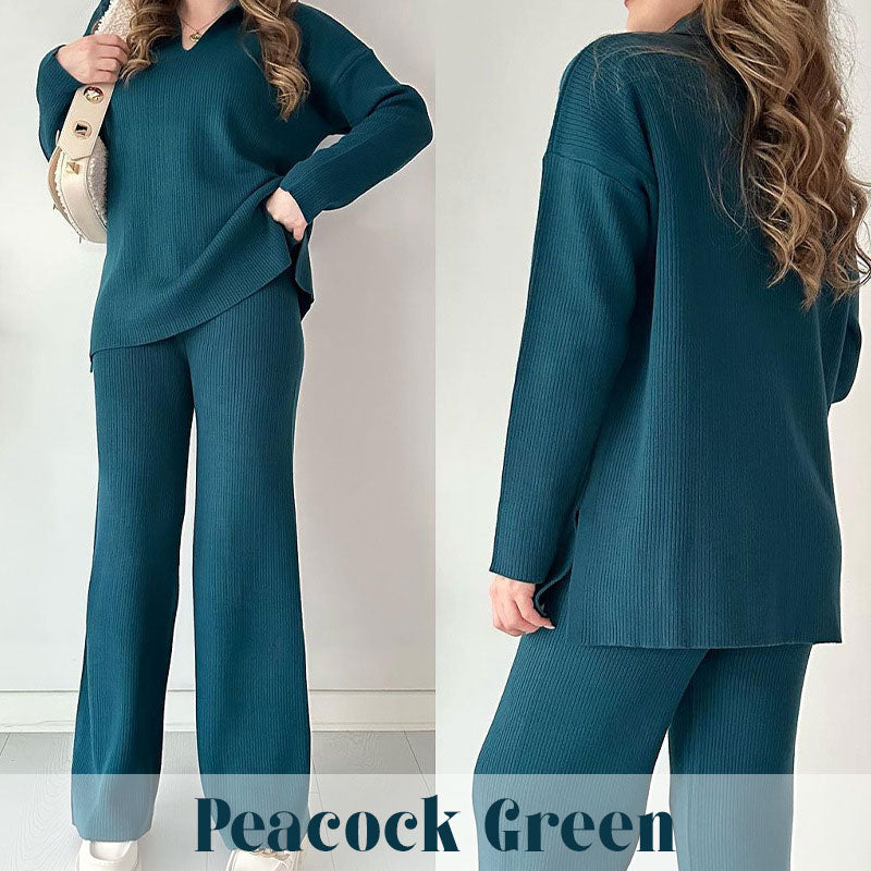 🍂Limited-Time 50% OFF🍂V-Neck Casual Slit Knitted Two-Piece Set