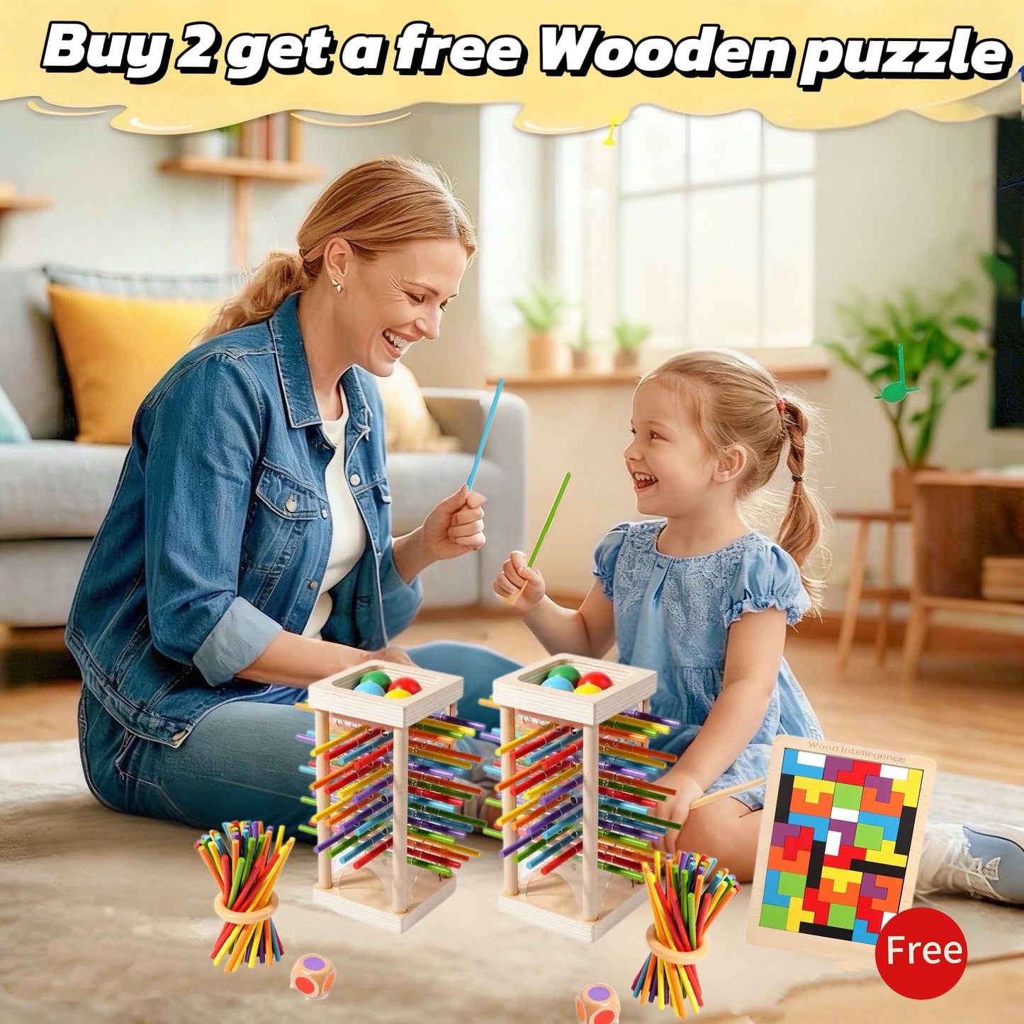 🎁Christmas Special Sale - 50% OFF💝Wooden Stick Game, Colorful Educational Toy for Cognitive Development & Focus Training, Includes Mixed Colors Sticks and Dual-level Puzzle🌟