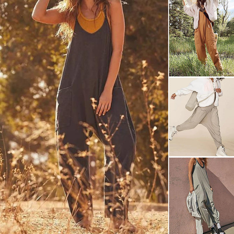 🌟Summer Sale- 49% OFF❤️🔥Solid V-Neck Sling Pocket Jumpsuit