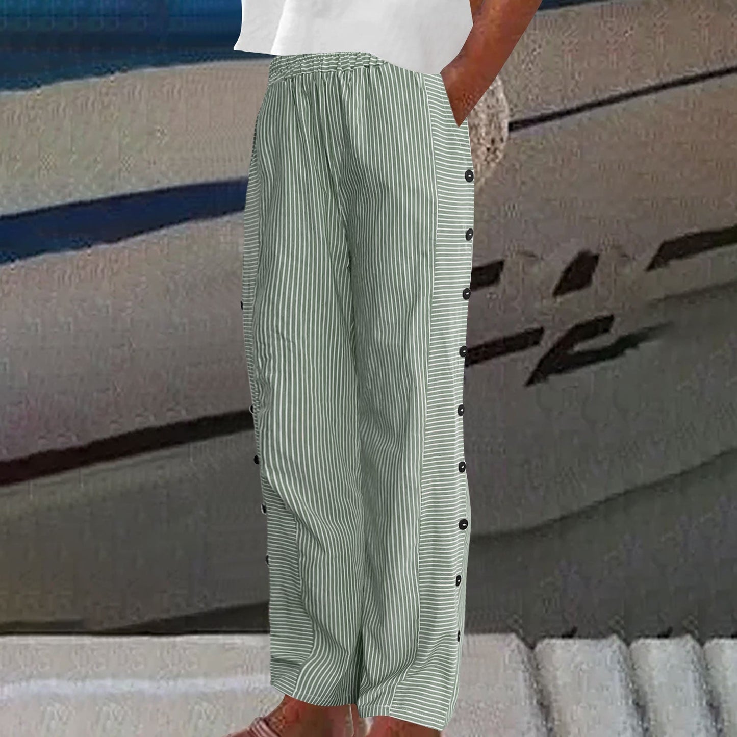 ๐ -50% OFF SPRING SALE! โจ Comfy Blue Striped Pants with Pockets: Breathable, Stylish & Perfect for Summer ๐ฟ
