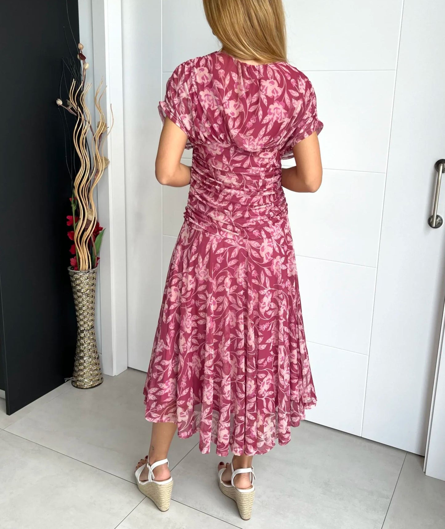 Women's Off-the-shoulder V-neck Printed Dress