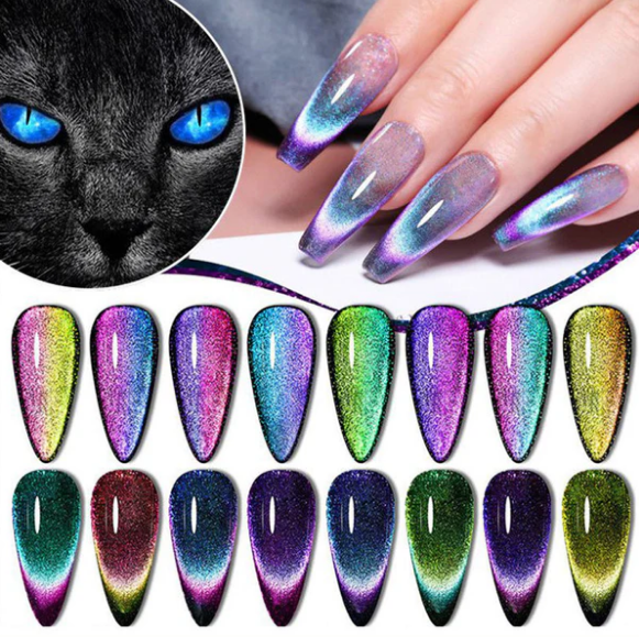 💖Glitter Rainbow Cat Eye Gel Nail Polish