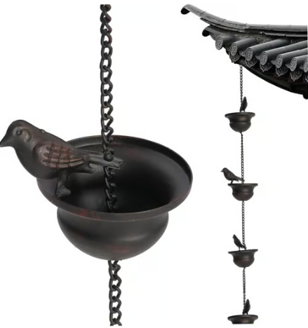 🔥Limited Time Sale 50% OFF🔥Where Rain Meets Art – Decorative Rain Chain with Bird Bath Design