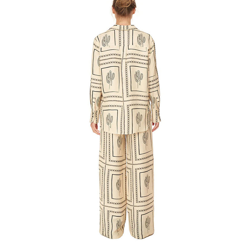 Women's Geometric Print 2-Piece Set - Shirt and Wide Leg Pants