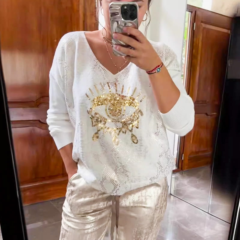 💝Devil's Eye Gold Foil Top and Sequin Pants Set