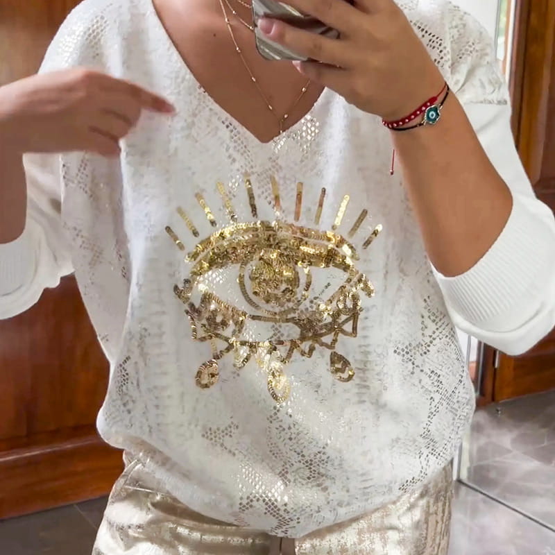 💝Devil's Eye Gold Foil Top and Sequin Pants Set