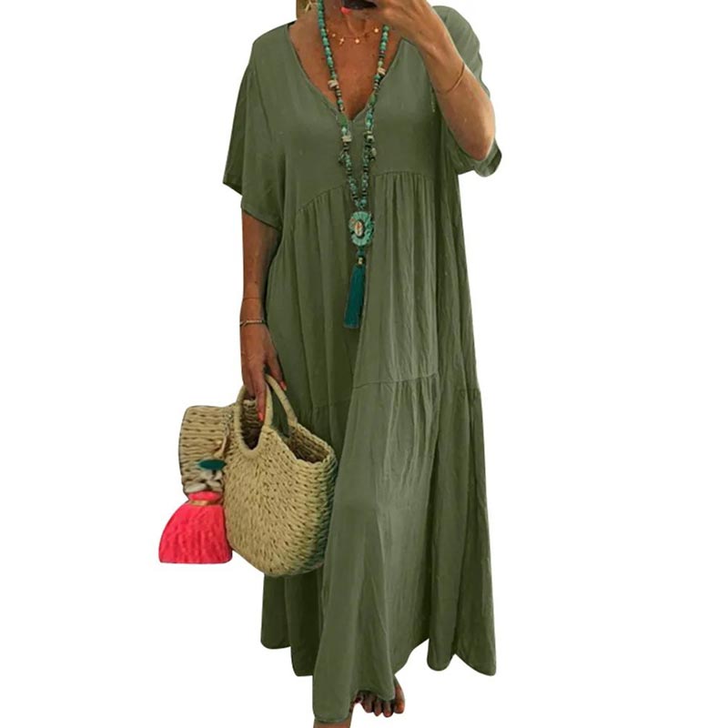 Women’s Casual Long Dress with Short Sleeves
