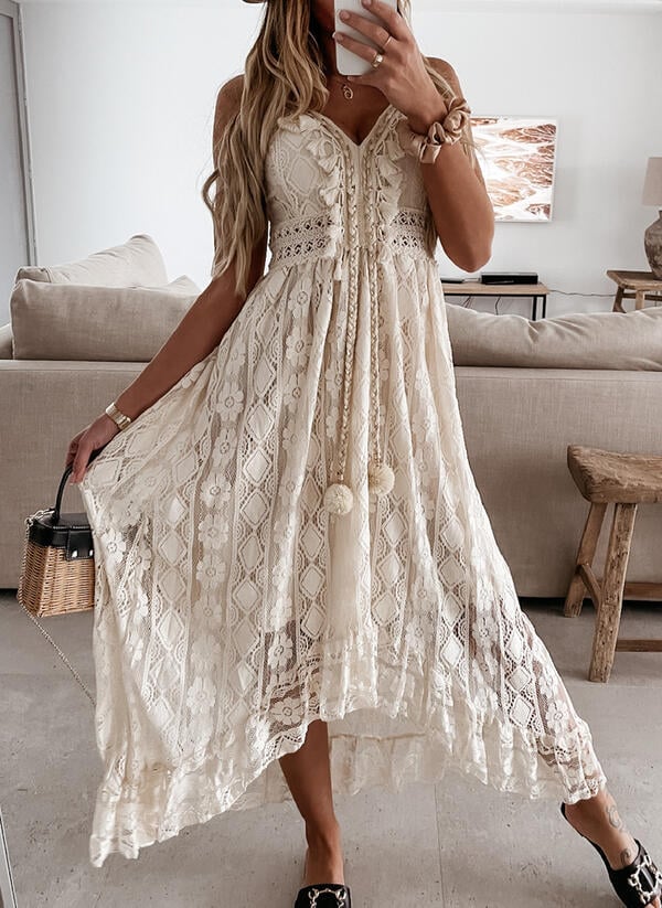V-Neck Lace-Up Strappy Dress