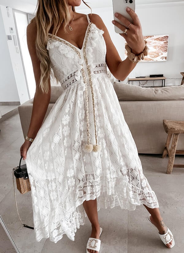 V-Neck Lace-Up Strappy Dress