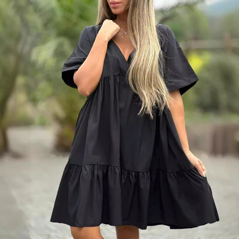 🌷LIMITED TIME OFFER 50% OFF🌷V Neck Ruffle Hem Babydoll Dress
