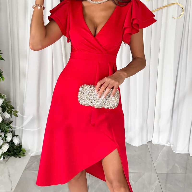 Sexy V-Neck Flutter Sleeve Dress(50% OFF)