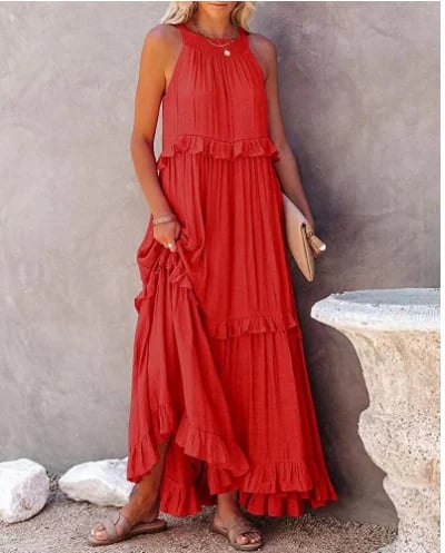 Women's Summer Casual Sleeveless Strappy Backless flounces Dress