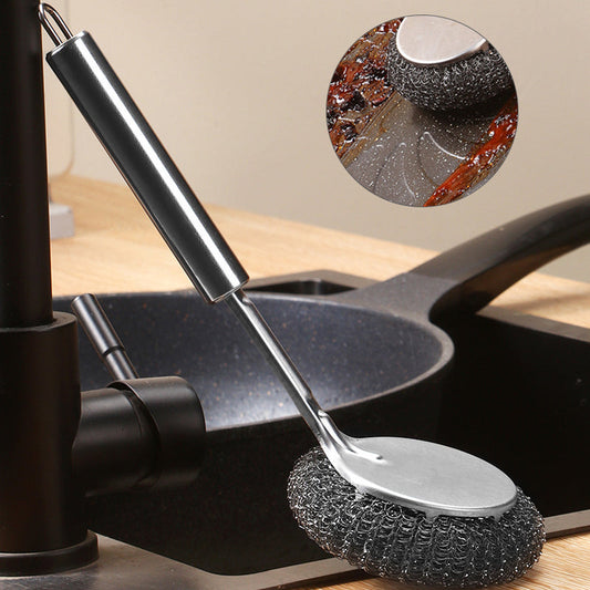 Multi-Purpose Stainless Steel Scrub Brush with Handle