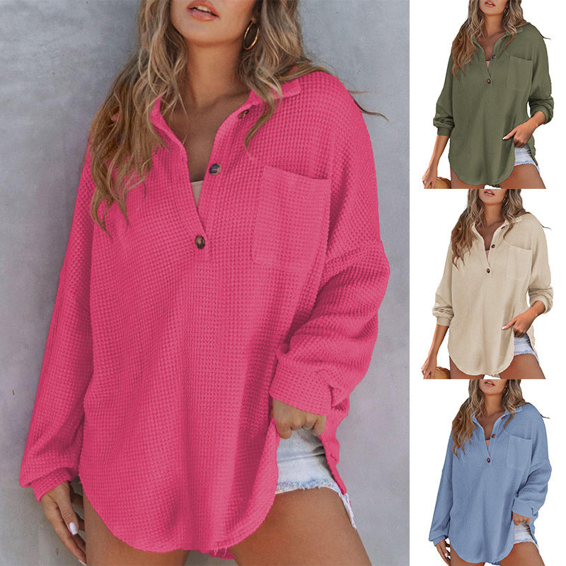 đ„Last Week Promotion 49% Offâš2024 New Womenâs Loose Solid Color Waffle Knit Shirt Jacket