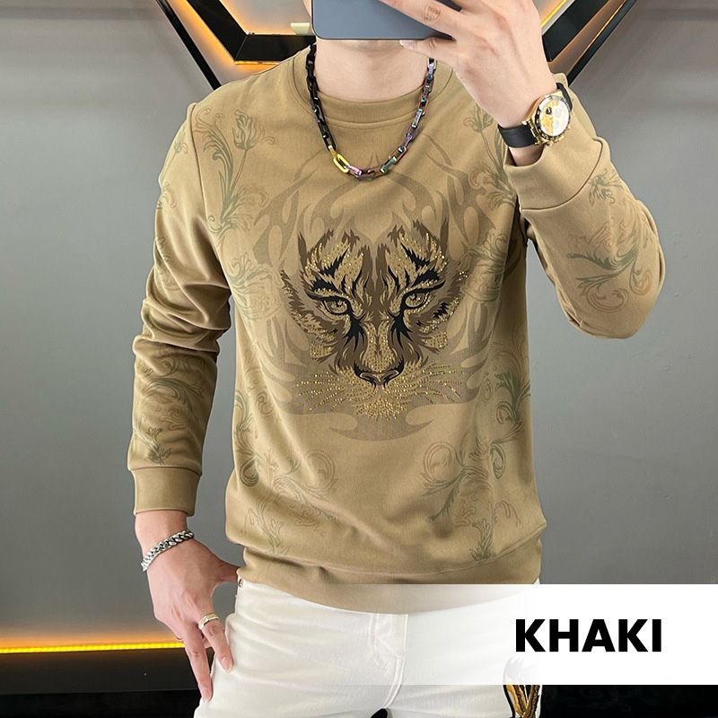 Men’s Casual Print Glitter Tiger Sweatshirt
