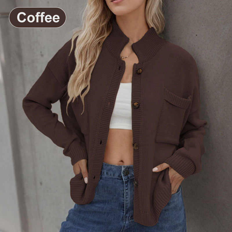 Casual Solid Color Button Front Knit Cardigan