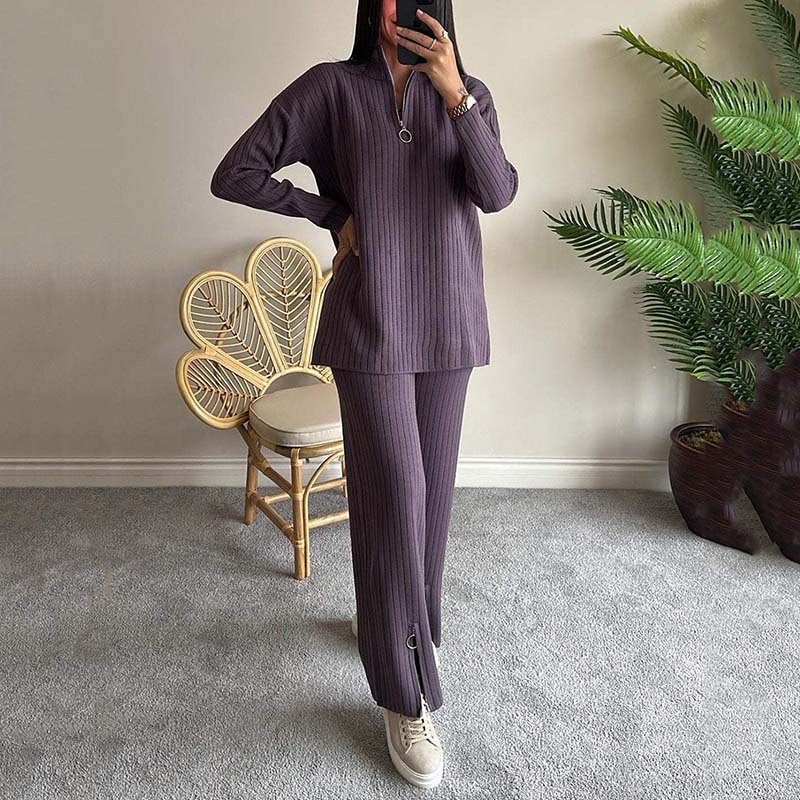 Women's Cozy Ribbed Knit Two-Piece Set with Slit-Leg Pants💖FREE SHIPPING