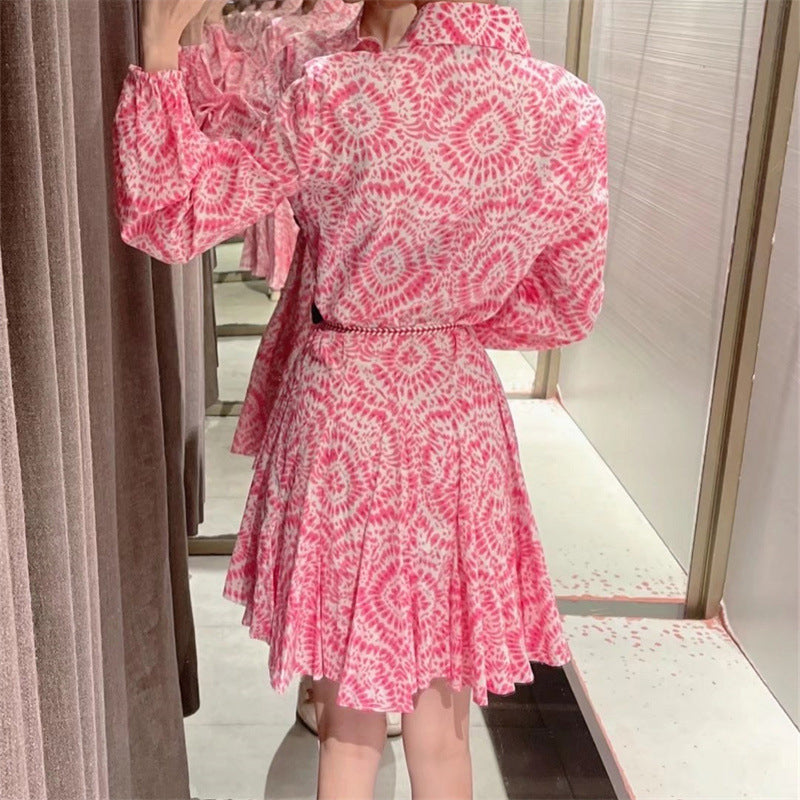 Women’s Long-Sleeve Printed Shirt Dress