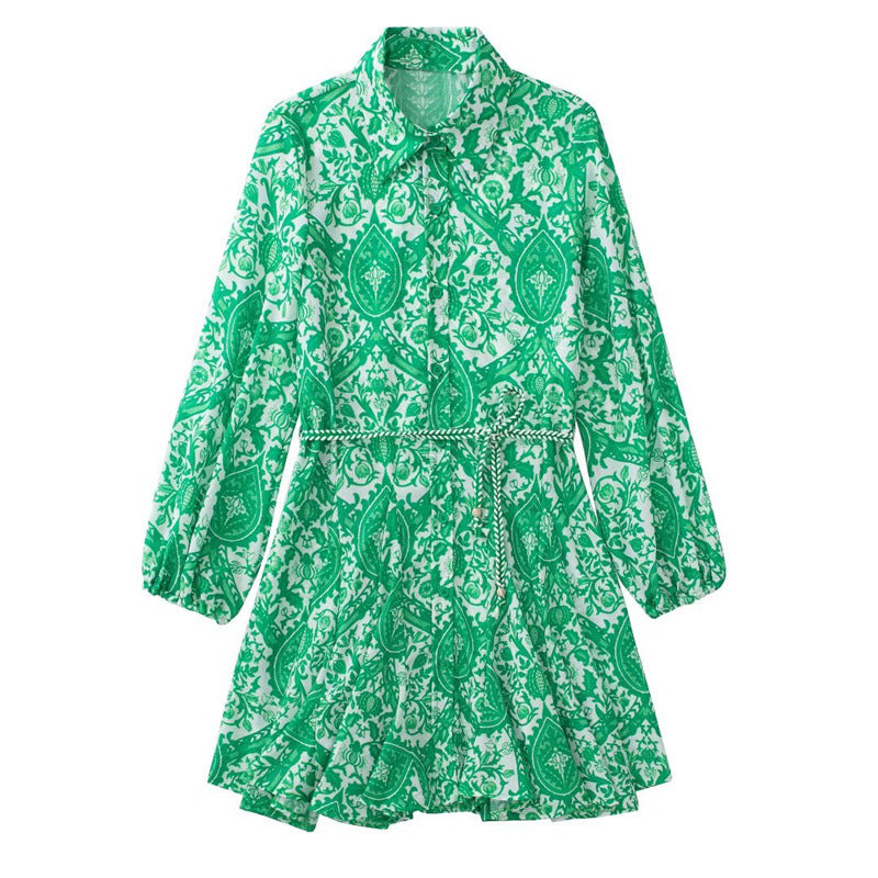 Women’s Long-Sleeve Printed Shirt Dress