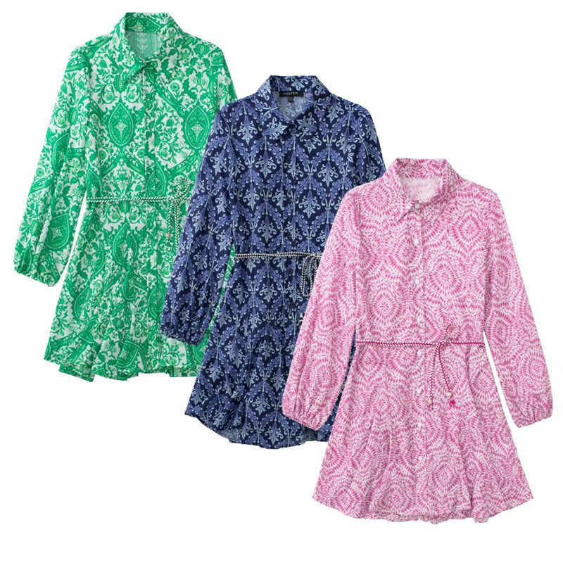 Women’s Long-Sleeve Printed Shirt Dress
