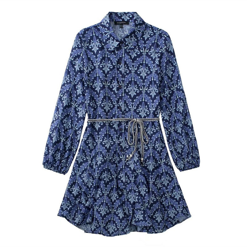 Women’s Long-Sleeve Printed Shirt Dress