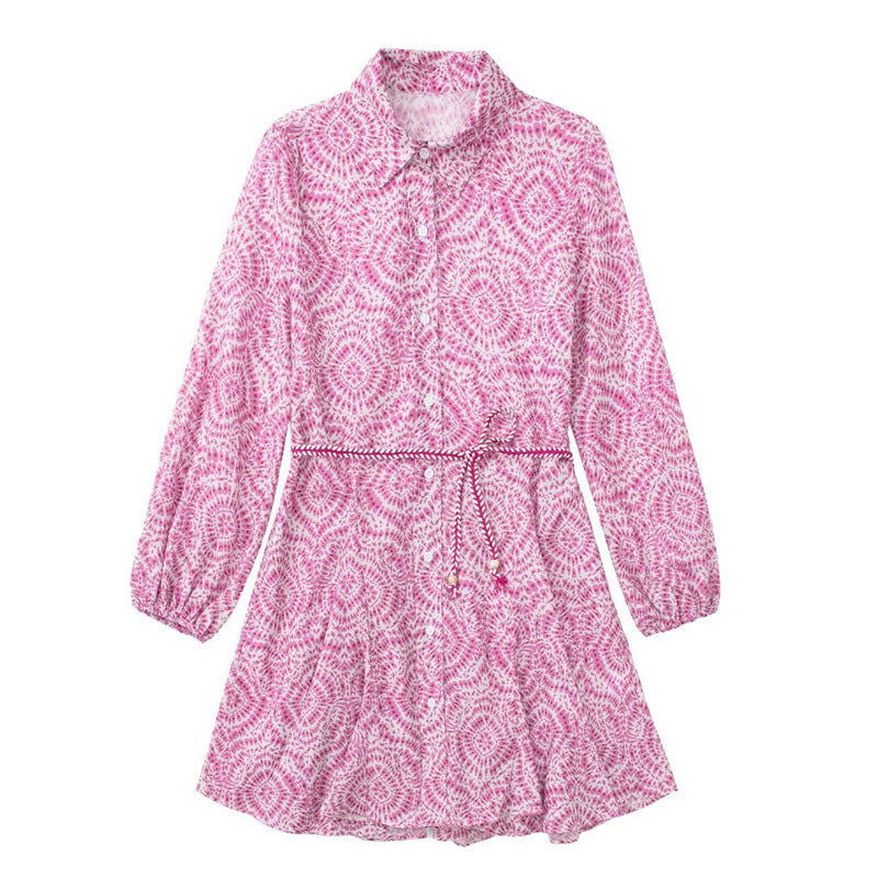 Women’s Long-Sleeve Printed Shirt Dress