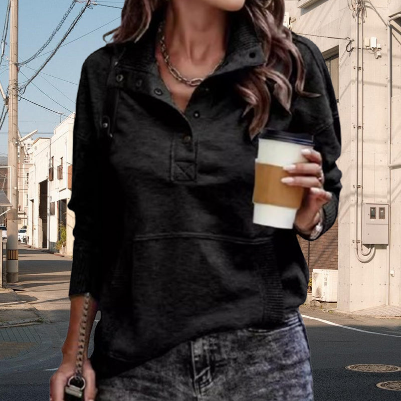 Women's Casual Stand Collar Snap Button Pullover