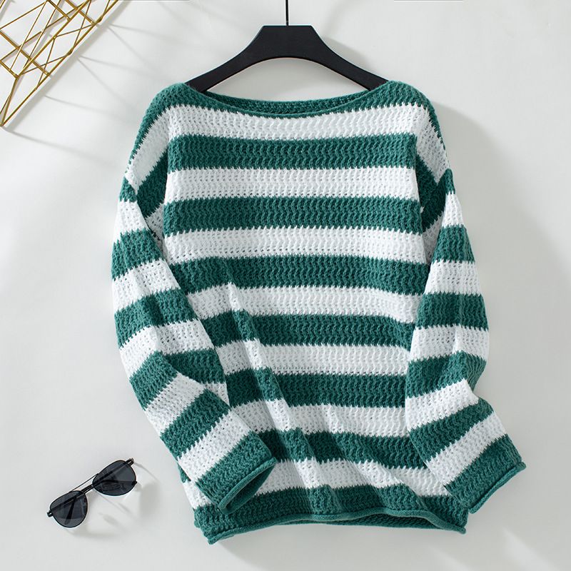 Striped Drop-shoulder Long-sleeve Sweater for Women