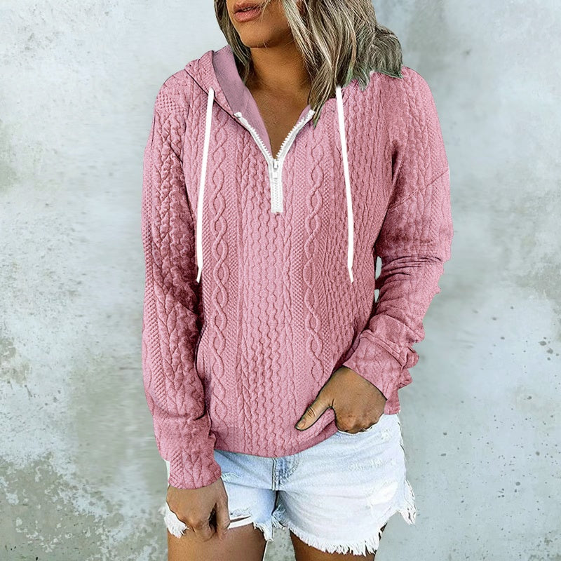 Women's Casual Long Sleeve Half-Zip Hooded Sweatshirt