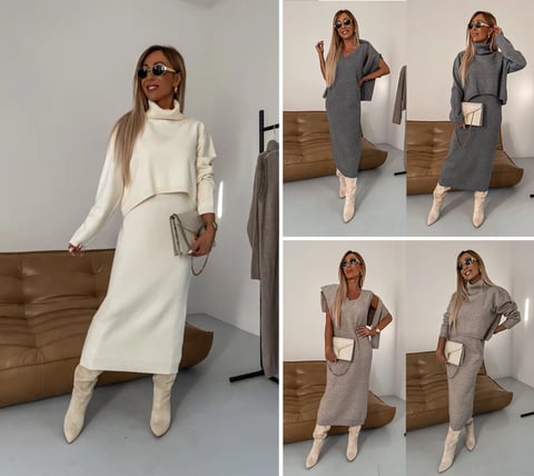Midi Dress and Turtle Neck Sweater Set๐ฅ