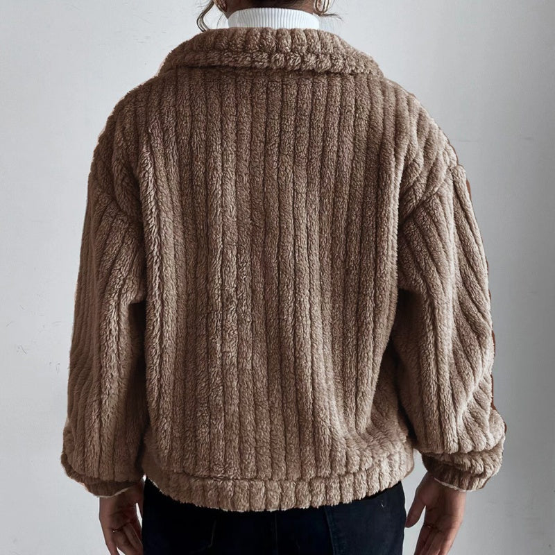 Women's Lapel Button-Down Warm Fuzzy Cropped Coat