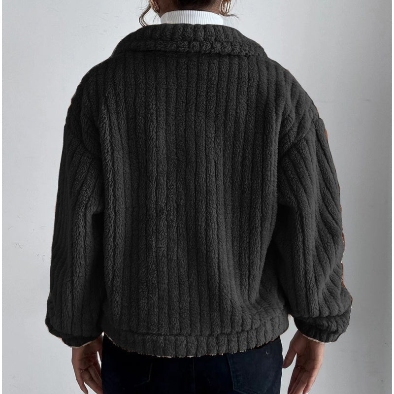 Women's Lapel Button-Down Warm Fuzzy Cropped Coat