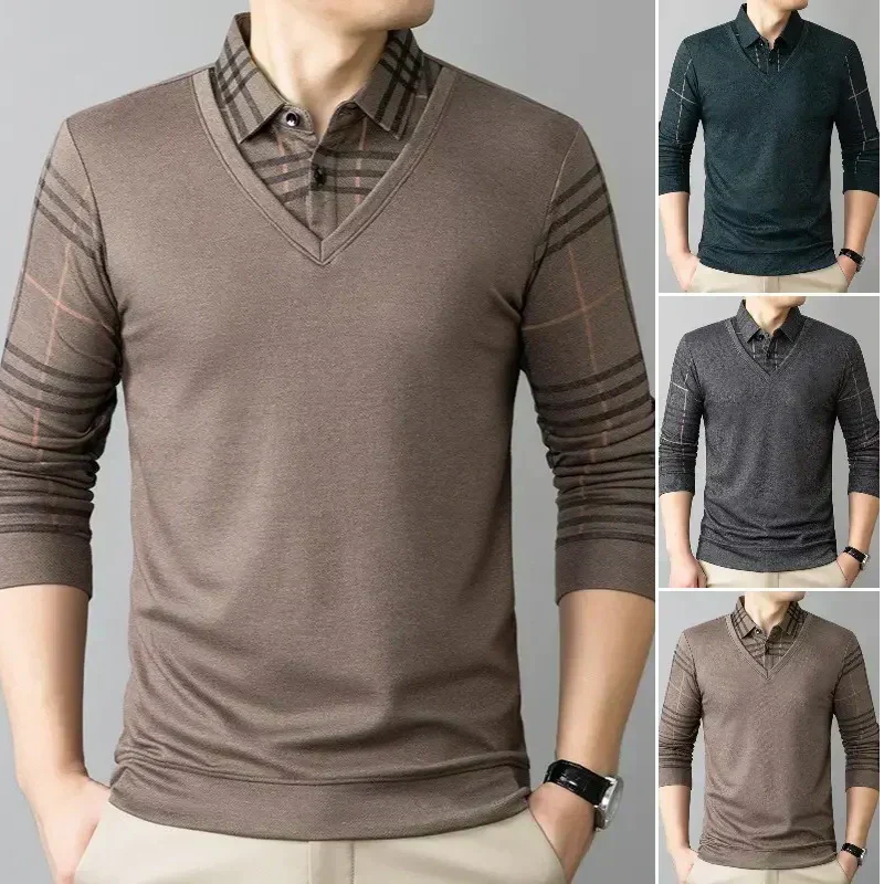 🔥Limited time 49% off🔥Men's Lapel Faux Two-Piece Warm Top