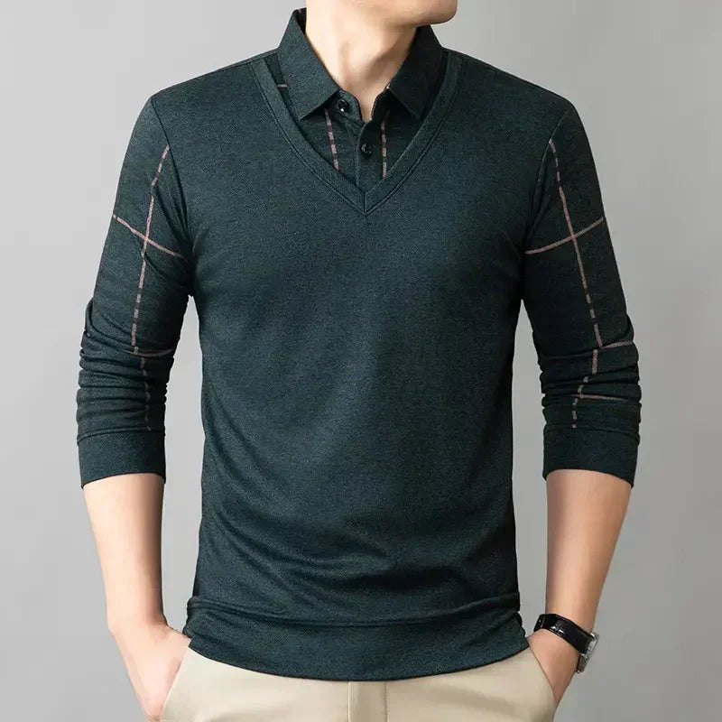 🔥Limited time 49% off🔥Men's Lapel Faux Two-Piece Warm Top