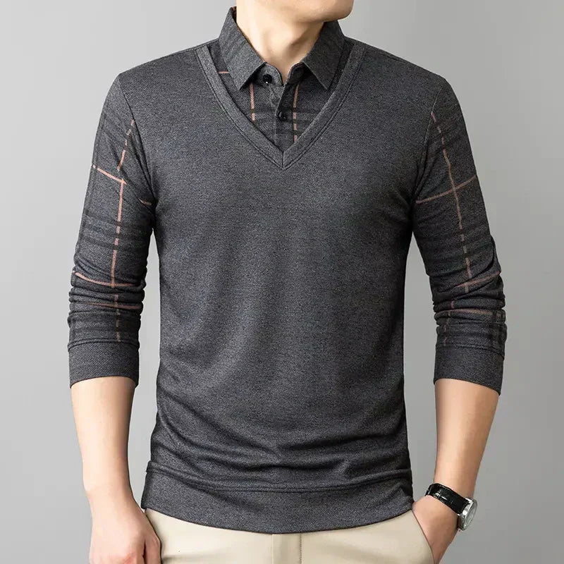 🔥Limited time 49% off🔥Men's Lapel Faux Two-Piece Warm Top