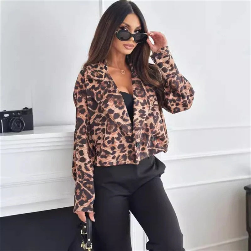 Women's Leopard Print Cropped Blazer