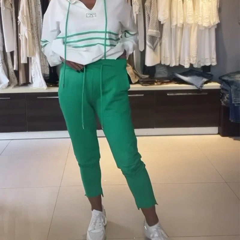 Women's Striped Hooded Sweatshirt and Pants Set