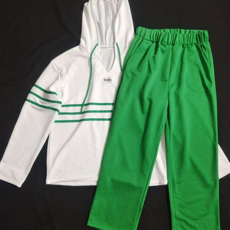 Women's Striped Hooded Sweatshirt and Pants Set