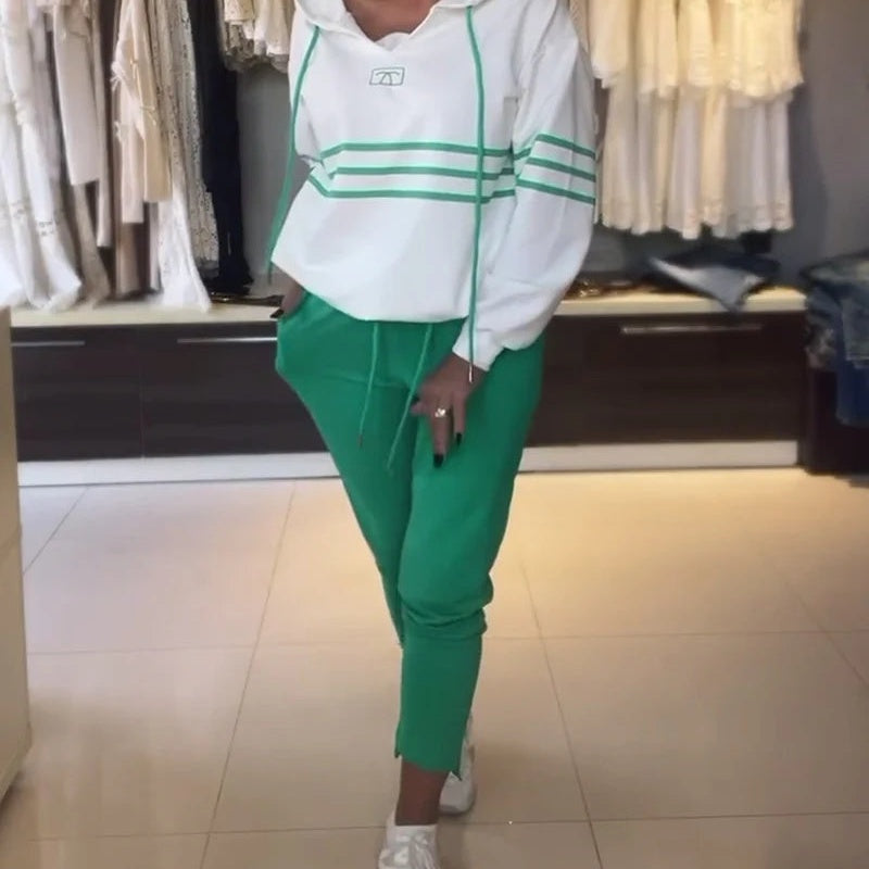 Women's Striped Hooded Sweatshirt and Pants Set