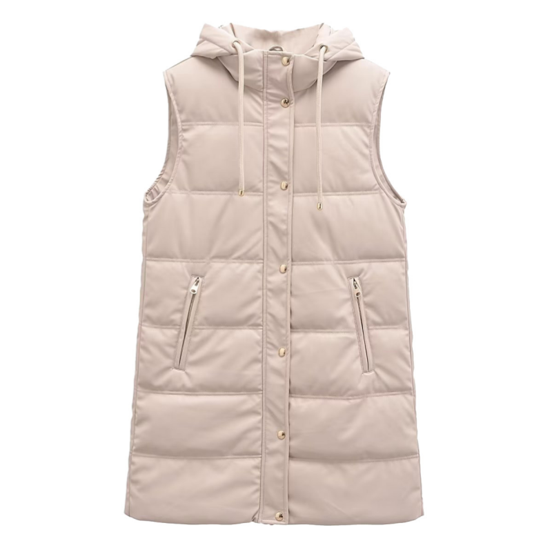 Warm PU Leather Long Hooded Vest
