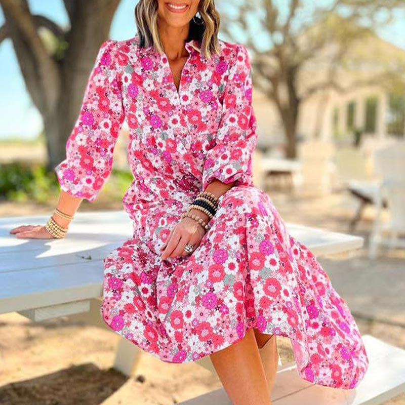🌸Spring Specials💐 Women's Long Sleeve V Neck Bohemian Midi Dress
