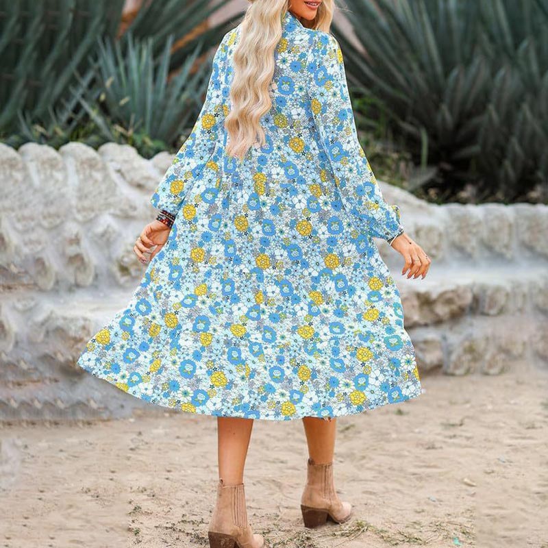 🌸Spring Specials💐 Women's Long Sleeve V Neck Bohemian Midi Dress