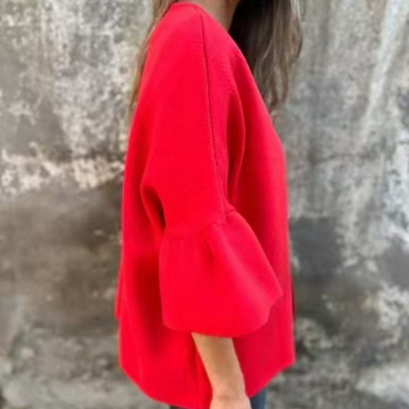 🌷Limited Time 49% OFF💞Women's Round Neck Flare Sleeve Short Jacket