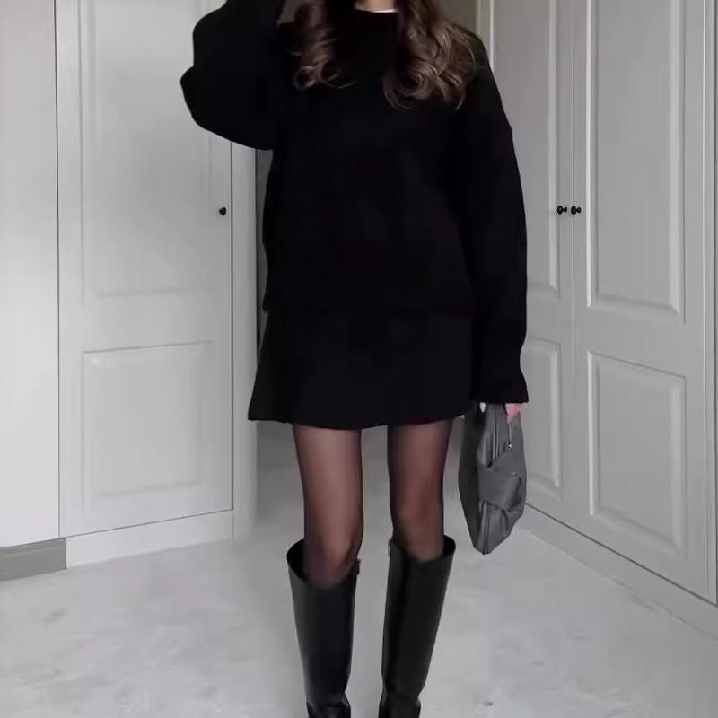 ๐2024 Autumn New Solid Color Casual College Style Knit Dress Set ๐๐2-Piece Sweater Set: Long-Sleeve Top & Mini Skirt