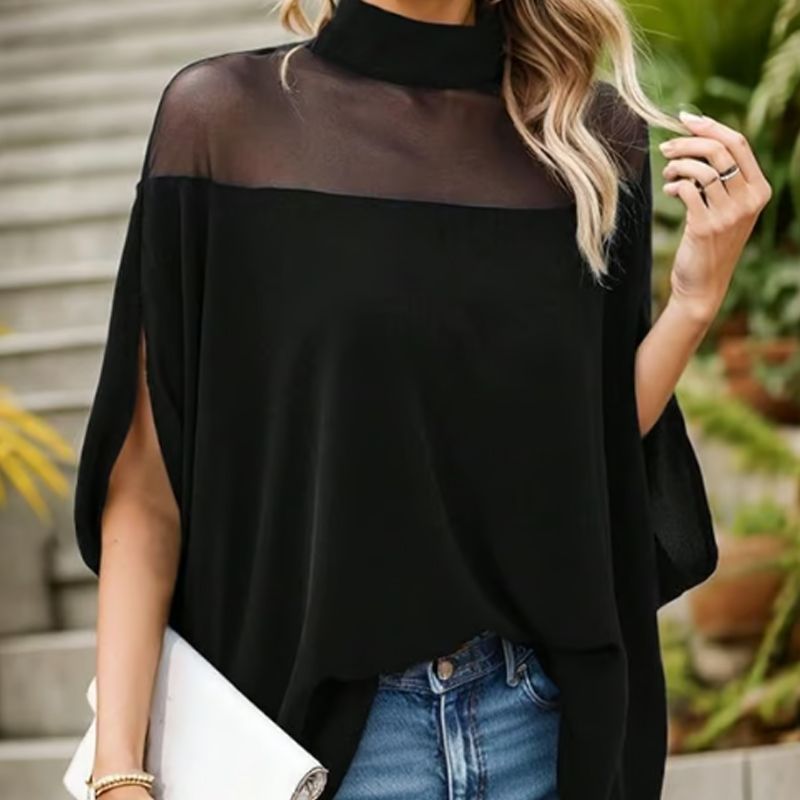 Women's Casual High-neck Batwing Blouse