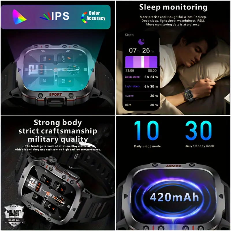 📣💧Waterproofing Ultimate Outdoor Companion⌚ Rugged Outdoor Smart Watch - 100+ Sports Modes