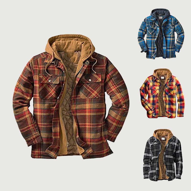 ⏳Limited-time special price £29.99⏰ Quilted lined plaid jacket with hood for men